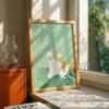 Whimsical Yawning Cat - Dreamy Sleepy Art - Soft Sage Green Decor