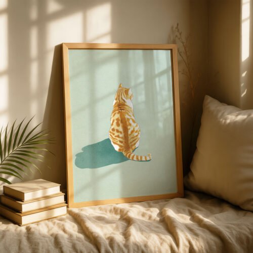 Ginger Cat Portrati - Kitty Back View Print - Minimalist Decor
