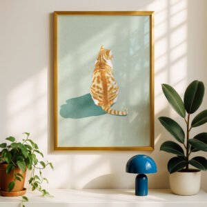 Ginger Cat Portrati - Kitty Back View Print - Minimalist Decor