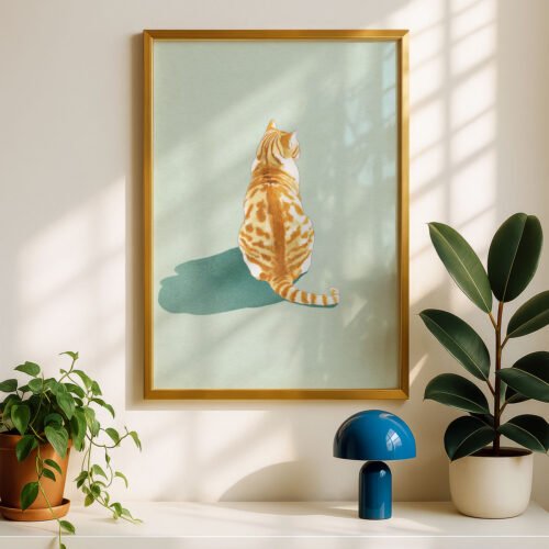 Ginger Cat Portrati - Kitty Back View Print - Minimalist Decor