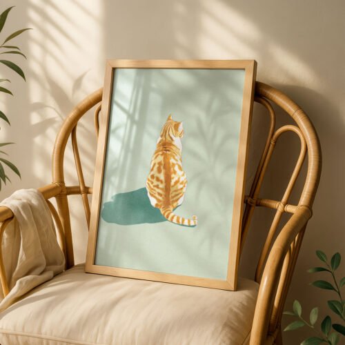 Ginger Cat Portrati - Kitty Back View Print - Minimalist Decor