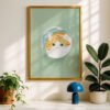 Cat Head in Fishbowl Print - Distorted Face Art - Funny Aquarium Decor
