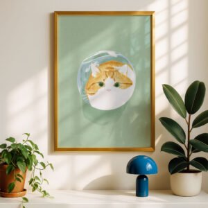 image.png Cat Head in Fishbowl Print - Distorted Face Art - Funny Aquarium Decor