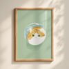 Cat Head in Fishbowl Print - Distorted Face Art - Funny Aquarium Decor