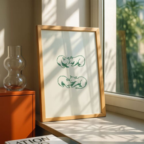 Kissing Cats Art Print - Romantic Animal Couple - Valentine's Day Gift