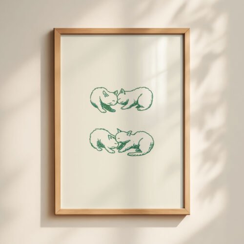 Kissing Cats Art Print - Romantic Animal Couple - Valentine's Day Gift