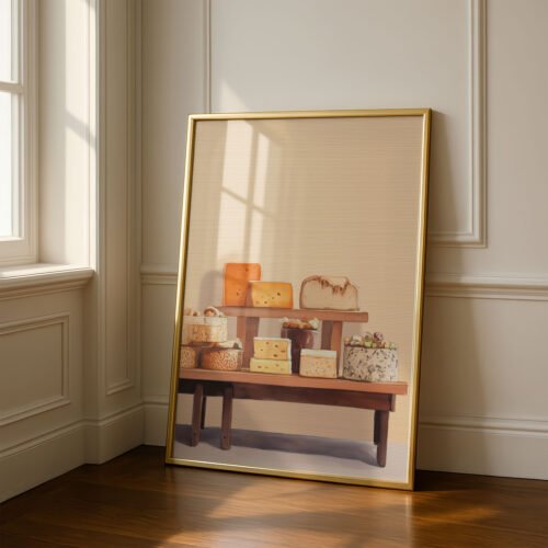 Rustic Cheese Stand Print - Fromagerie Wall Art - Gourmet Food Illustration