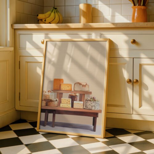 Rustic Cheese Stand Print - Fromagerie Wall Art - Gourmet Food Illustration