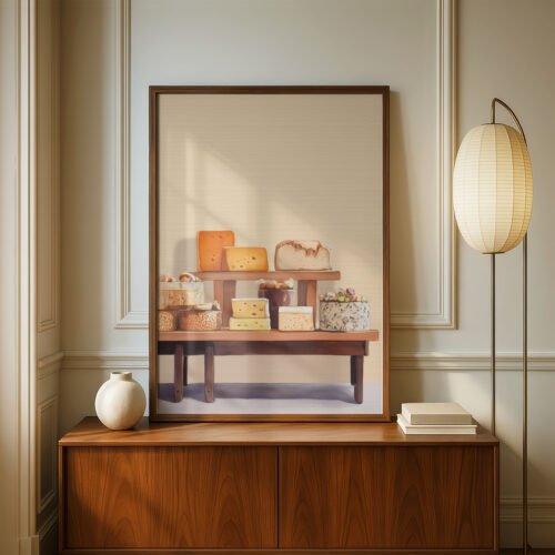 Rustic Cheese Stand Print - Fromagerie Wall Art - Gourmet Food Illustration
