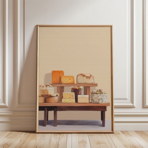 Rustic Cheese Stand Print - Fromagerie Wall Art - Gourmet Food Illustration