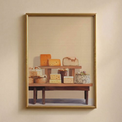 Rustic Cheese Stand Print - Fromagerie Wall Art - Gourmet Food Illustration