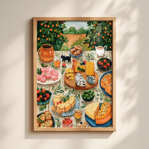 Feast Art Print - Picnic Table Decor - Maximalist Food Illustration