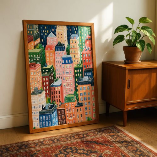 image.png Colorful City Buildings Print - Urban Landscape Art - Whimsical Town Illustration