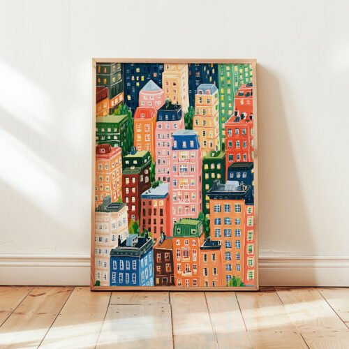 City-buildings_5 Colorful City Buildings Print - Urban Landscape Art - Whimsical Town Illustration