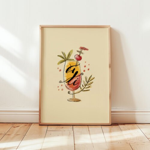 Cocktail-glass-3_6 Signature Cocktail Print - Custom Drink Poster - Watercolor Bar Art