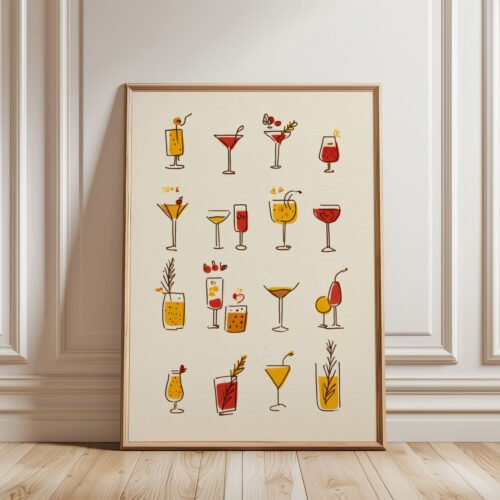 Retro Cocktail Pattern - Fruit Cocktail Poster, - Funky Bar Decor