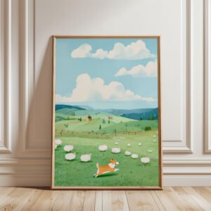Corgi-being-a-shepherd_5 Corgi Pastel Wall Art – Funny Dog Chasing Print – Gift for Corgi Lover