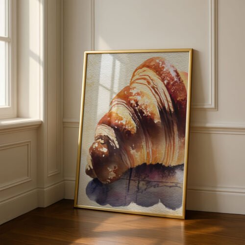 Crispy Croissant Close-up Print - Patisserie Decor - Golden Pastry Watercolor