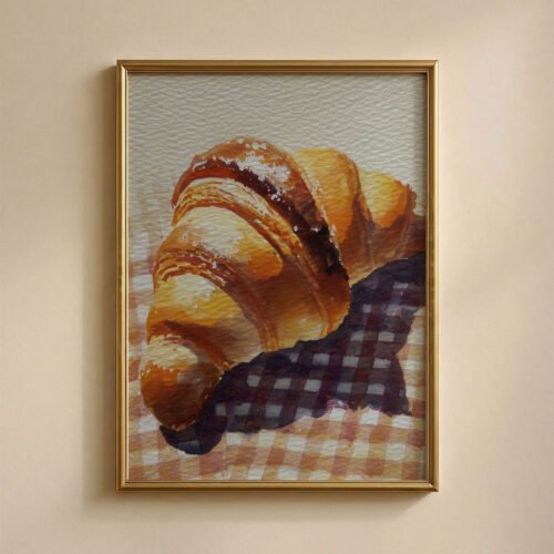 Crispy Croissant Close-up Print - Patisserie Decor - Golden Pastry Watercolor