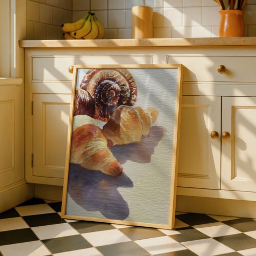 Pile of Croissants Art Print - Baker Gift - French Breakfast Illustration