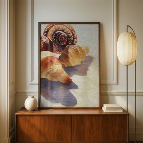 Pile of Croissants Art Print - Baker Gift - French Breakfast Illustration