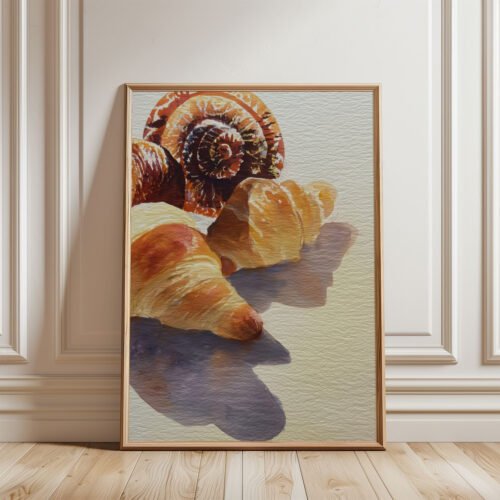 Pile of Croissants Art Print - Baker Gift - French Breakfast Illustration