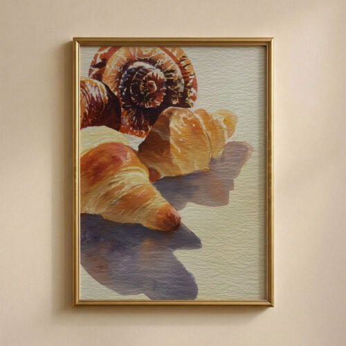 Pile of Croissants Art Print - Baker Gift - French Breakfast Illustration