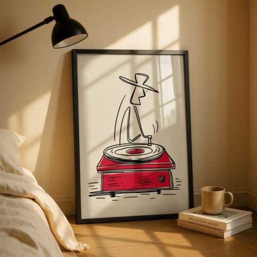 DJ Line Art - Black and Red Minimal Line Wall Decor