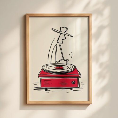 DJ Line Art - Black and Red Minimal Line Wall Decor