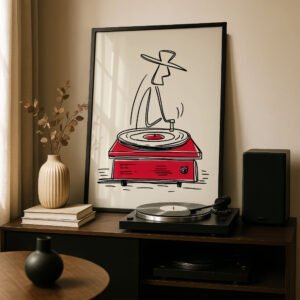 DJ Line Art - Black and Red Minimal Line Wall Decor