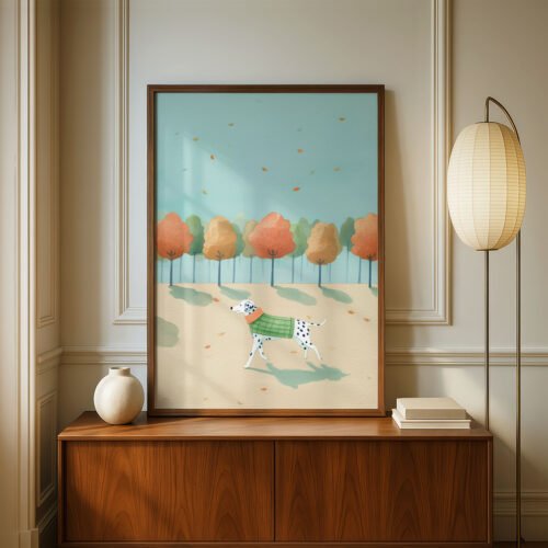 Dalmatian Nursery Decor – Whimsical Autumn Dog Print – Gift for Dalmatian Lover