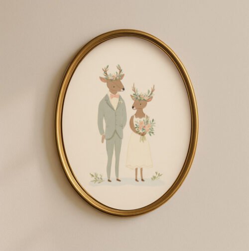 Deer-bride-n-groom_2 Deer Wedding Art Print - Buck and Doe Bride Groom - Forest Love Gift