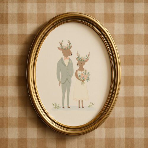 Deer-bride-n-groom_4 Deer Wedding Art Print - Buck and Doe Bride Groom - Forest Love Gift