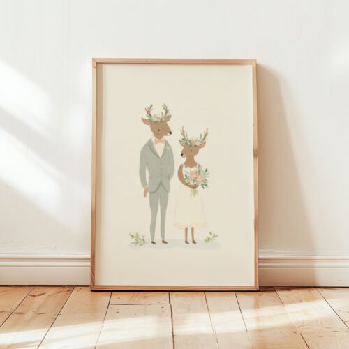Deer-bride-n-groom_5 Deer Wedding Art Print - Buck and Doe Bride Groom - Forest Love Gift