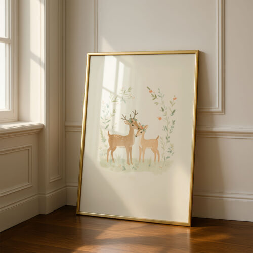 Romantic Deer Couple Print - Woodland Anniversary Art - Stag and Doe Decor