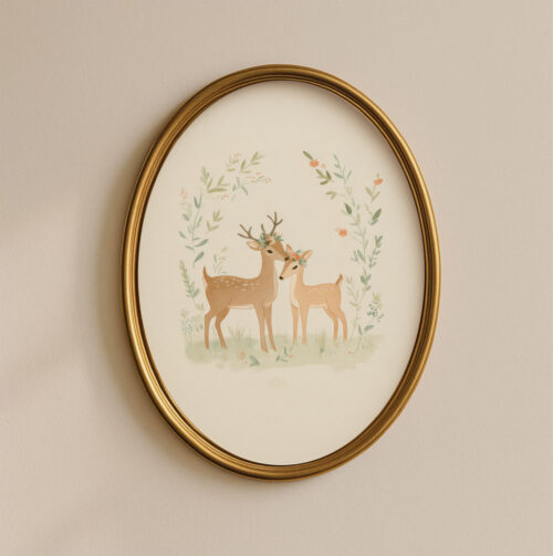 Romantic Deer Couple Print - Woodland Anniversary Art - Stag and Doe Decor