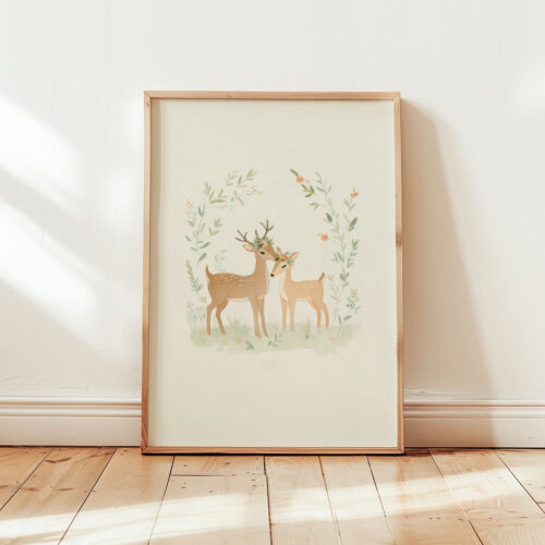 Romantic Deer Couple Print - Woodland Anniversary Art - Stag and Doe Decor