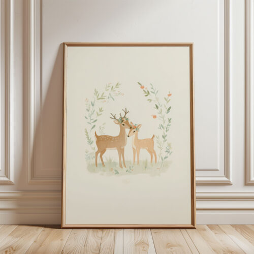 Romantic Deer Couple Print - Woodland Anniversary Art - Stag and Doe Decor