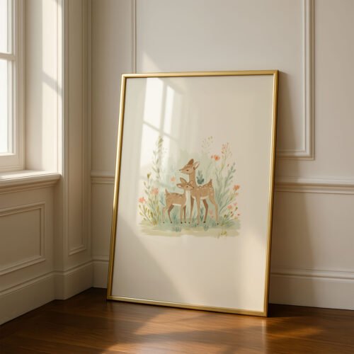 Loving Deer Couple Art - Whimsical Forest Romance - Valentine's Gift Print