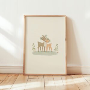 Loving Deer Couple Art - Whimsical Forest Romance - Valentine's Gift Print