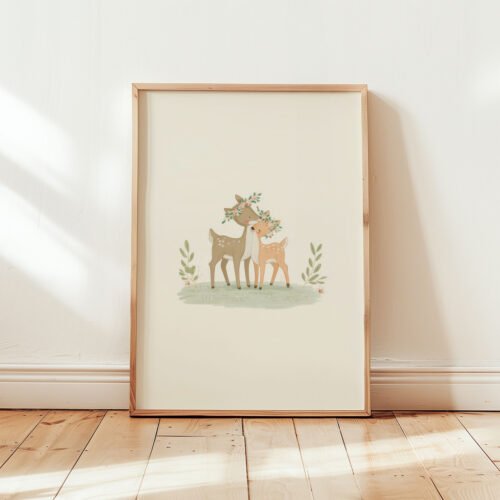 Loving Deer Couple Art - Whimsical Forest Romance - Valentine's Gift Print