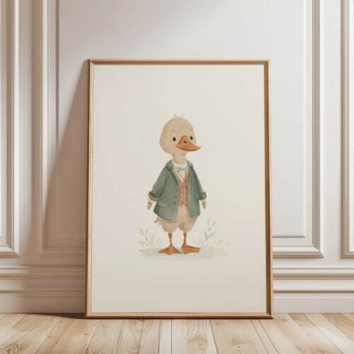Cute Duckling in Outfit Print - Farmhouse Nursery Decor - Vintage Animal Art