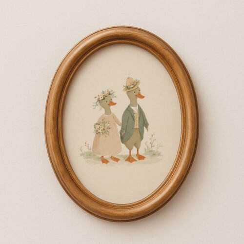 Vintage Duck Couple Wedding Print - Romantic Pond Art - Engagement Gift