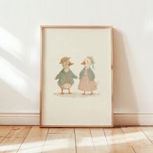 Duck Couple Illustration - Romantic Waterfowl Art - Anniversary Wall Decor