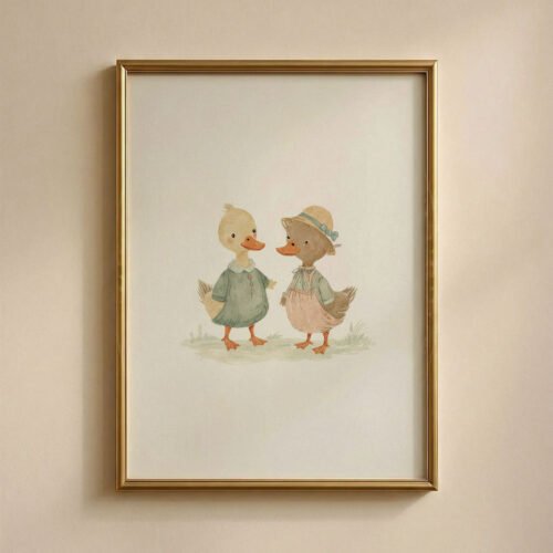 Duck Couple Illustration - Romantic Waterfowl Art - Anniversary Wall Decor