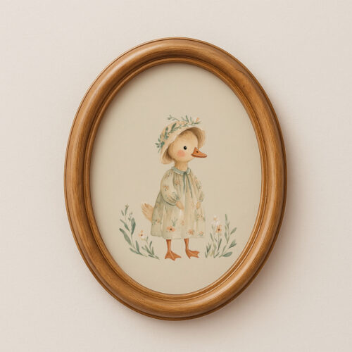 Vintage Duck Girl Print - Duck in Bonnet Art - Cottagecore Nursery Decor