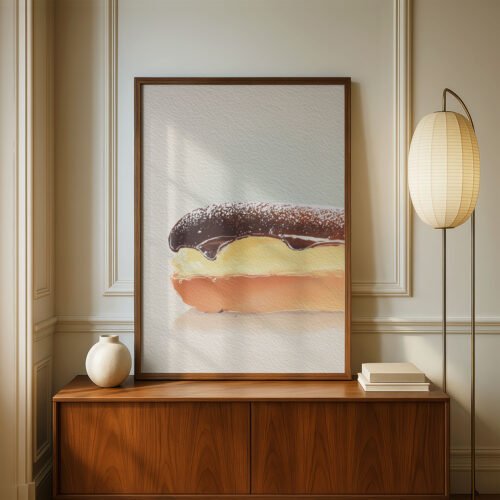 Chocolate Eclair Art Print - French Dessert Decor - Sweet Patisserie Illustration