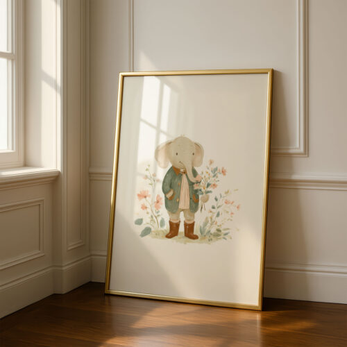 Vintage Elephant Boy Print - Safari Nursery Decor - Animal in Suit Art