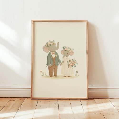 Elephant-bride-n-groom-_5 Elephant Wedding Art Print - Safari Love Gift - Bride and Groom Poster