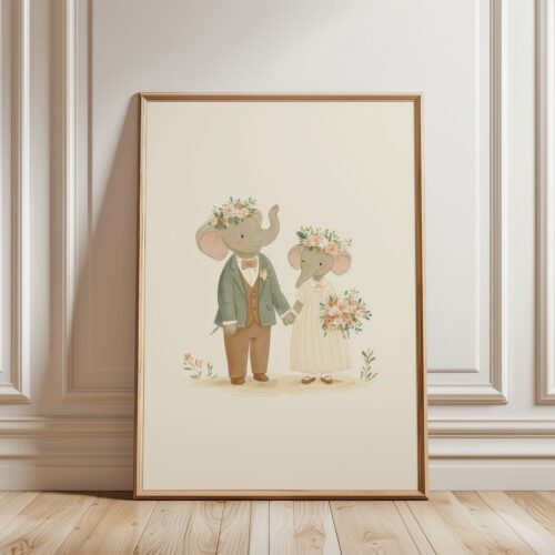 Elephant-bride-n-groom-_6 Elephant Wedding Art Print - Safari Love Gift - Bride and Groom Poster